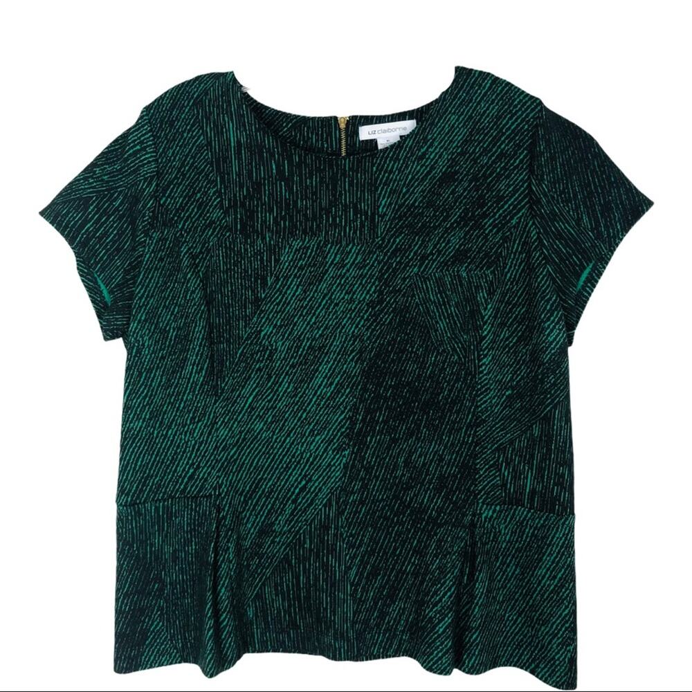 Liz Claiborne green black striped peplum boxy office holiday top XL